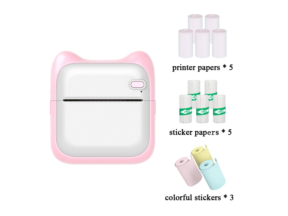 Impressora Térmica Bluetooth Rosa BRILVIBERA ( 5 Rolos de Papel para Impressão, 5 Rolos de Papel Autoadesivo, 3 Rolos de Papel Colorido)