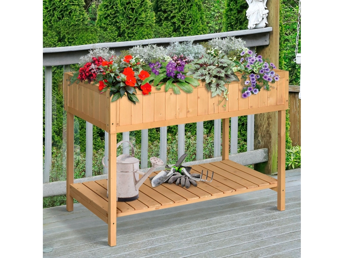 Mesa De Transplante E Canteiro De Semeadura Com 8 Compartimentos, Drenagem E Bandeja, Madeira De Abeto Maciça, 110×46×76cm