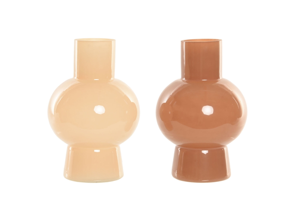 Vaso Home Esprit Creme Terracota Cristal 15 X 15 X 24 Cm (2 Unidades)