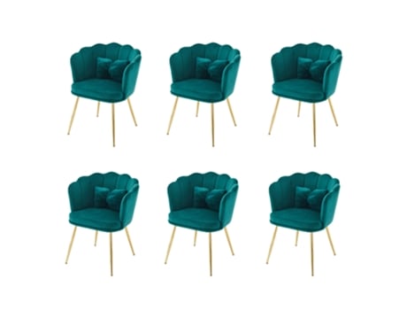 Conjunto De 6 Cadeiras Em Veludo Com Encosto Em Forma De Pétala Pés Em Metal Dourado Verde Pinheiro Estilo