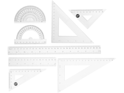 Conjunto De 8 Peças Réguas Geométricas Plástico Transparente Com Transferidor E Esquadro Para Facilitar O Desenho A