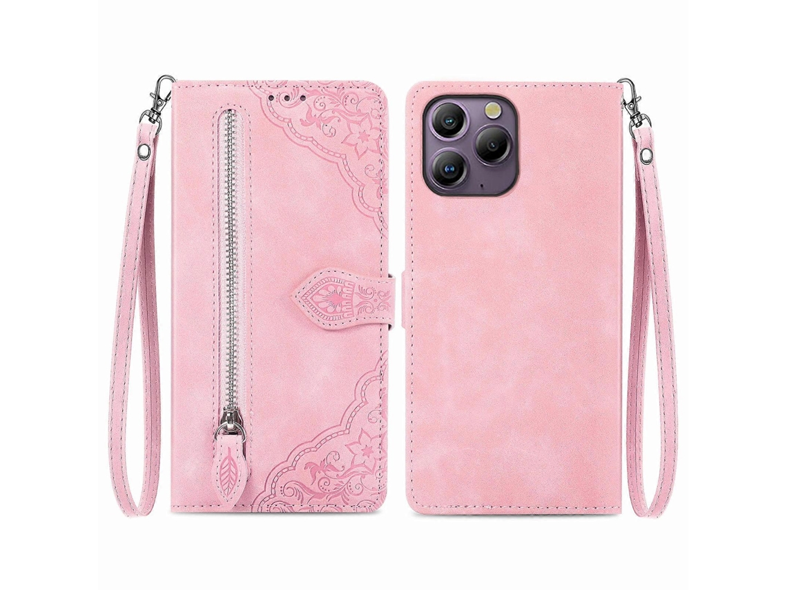 Capa De Couro Com Zíper E Flor Em Relevo Para Blackview A96