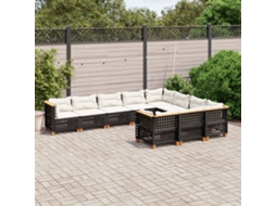 Vidaxl 10 Pcs Conjunto Sofás De Jardim C/ Almofadões Vime Pe Preto