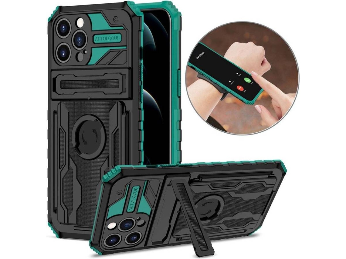 Capa iPhone 12 Pro HFS-HOUSE Max Kickstand com Alça Ajustável Verde