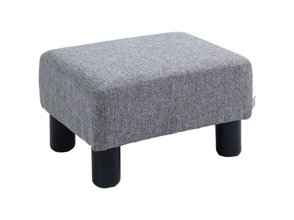 Sofá estofado em tecido de linho, puff retangular, sala e quarto, 40x30x24cm, cinza | S/MARCA
