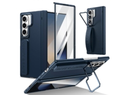 Capa Protetora Para Samsung Galaxy Z Fold7 5g, Lente, Suporte, Dobradiça, Proteção, Capa Para Celular Com Película De Tela, Azul Escuro