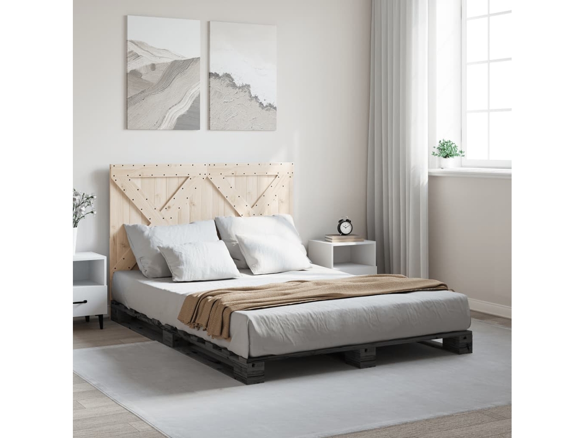 Estrutura De Cama Com Cabeceira 160x200cm Pinho Maciço Cinzento