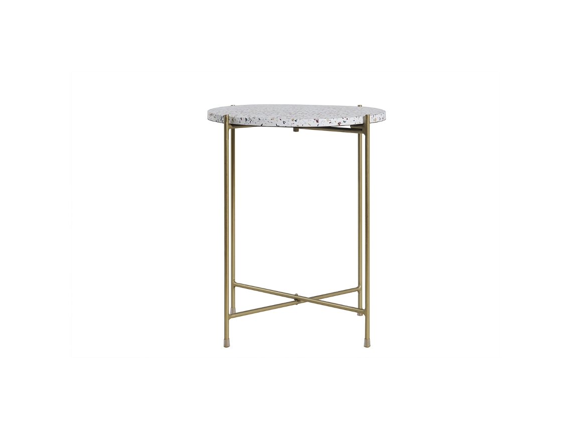 Mesa lateral redonda de terrazzo e metal dourado com 40 cm de diâmetro Mezzo MILIBOO