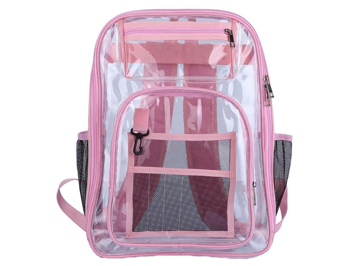 Mochila Transparente De Pvc Grosso E Resistente, Rosa.