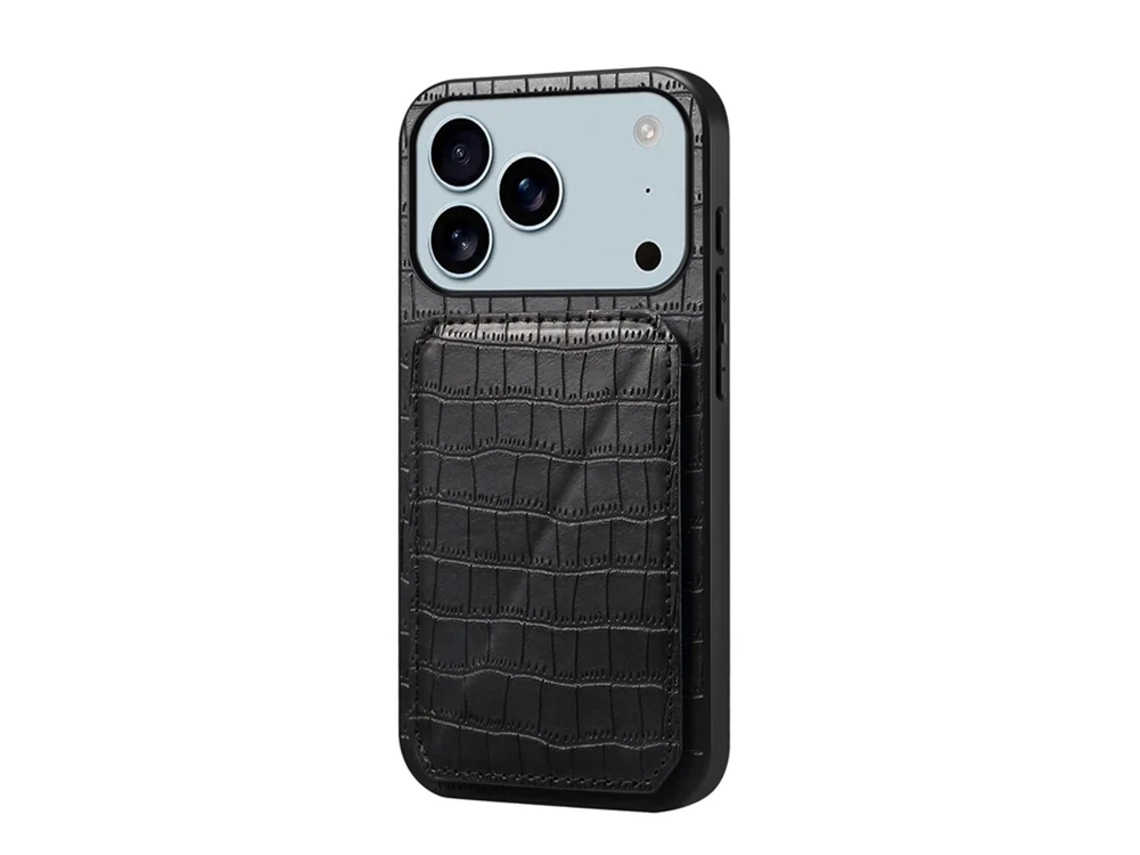 Capa Para Iphone 17 Pro Com Porta-cartões E Textura De Crocodilo - Preta