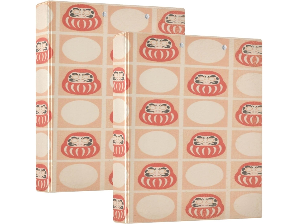 Bonecas japonesas do Dharma de 1-1 2 Polegadas, pasta escolar com anéis e bolsas internas, pacote com 1 ou 2 unidades de