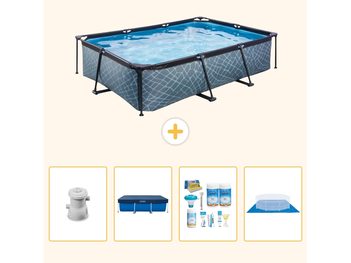Piscina Exit Retangular Efeito Pedra 300x200x65 Cm com 5 peças EXIT TOYS