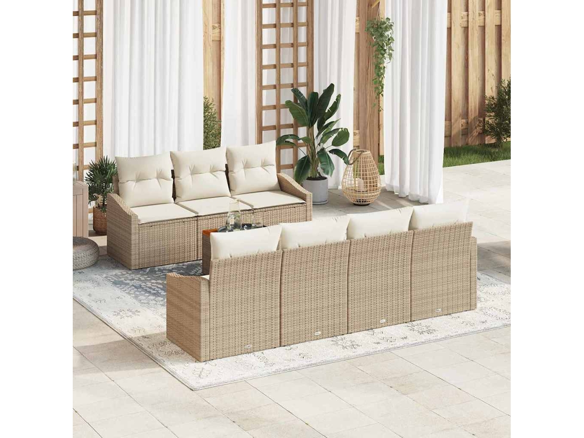 Vidaxl Conjunto De Sofá De Jardim 8 Unid. Bege E Creme Vime Pe