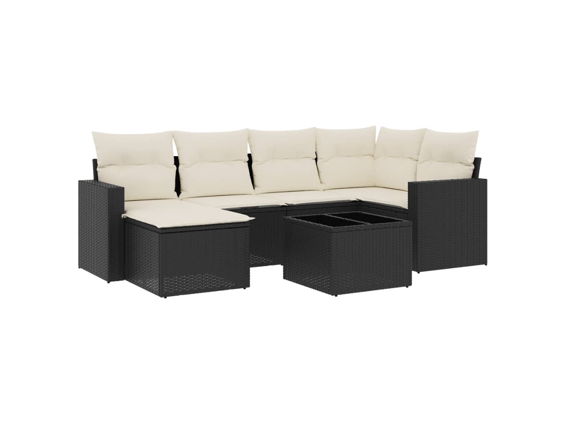 Conjunto de 7 Sofás para Jardim com Almofadões Vime Pe Preto MAISON EXCLUSIVE (7 pcs)