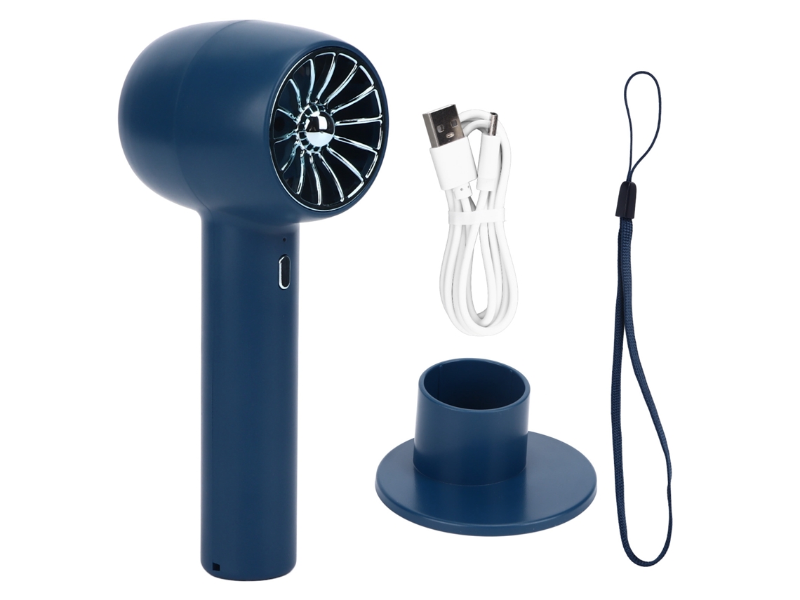 Ventilador portátil de mão 3 níveis de velocidade 2 em 1 carregamento USB bateria 2000mAh azul S/MARCA
