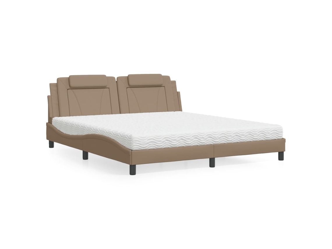 Vidaxl Cama Viana Com Colchão 180x200 Cm Couro Artificial Cappuccino