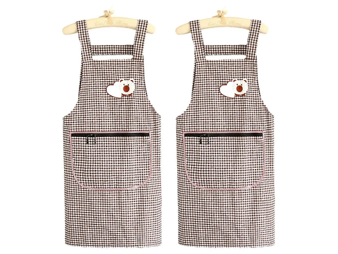 2 Delantales de Algodón Nuevos, Impermeables Y Anti grasas, Ajustables Con Bolsillo Grande, Reutilizables para Cocina Hogareña Marrón