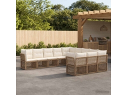 Vidaxl Conjunto De Sofá De Jardim 11 Pcs Bege Vime Pe