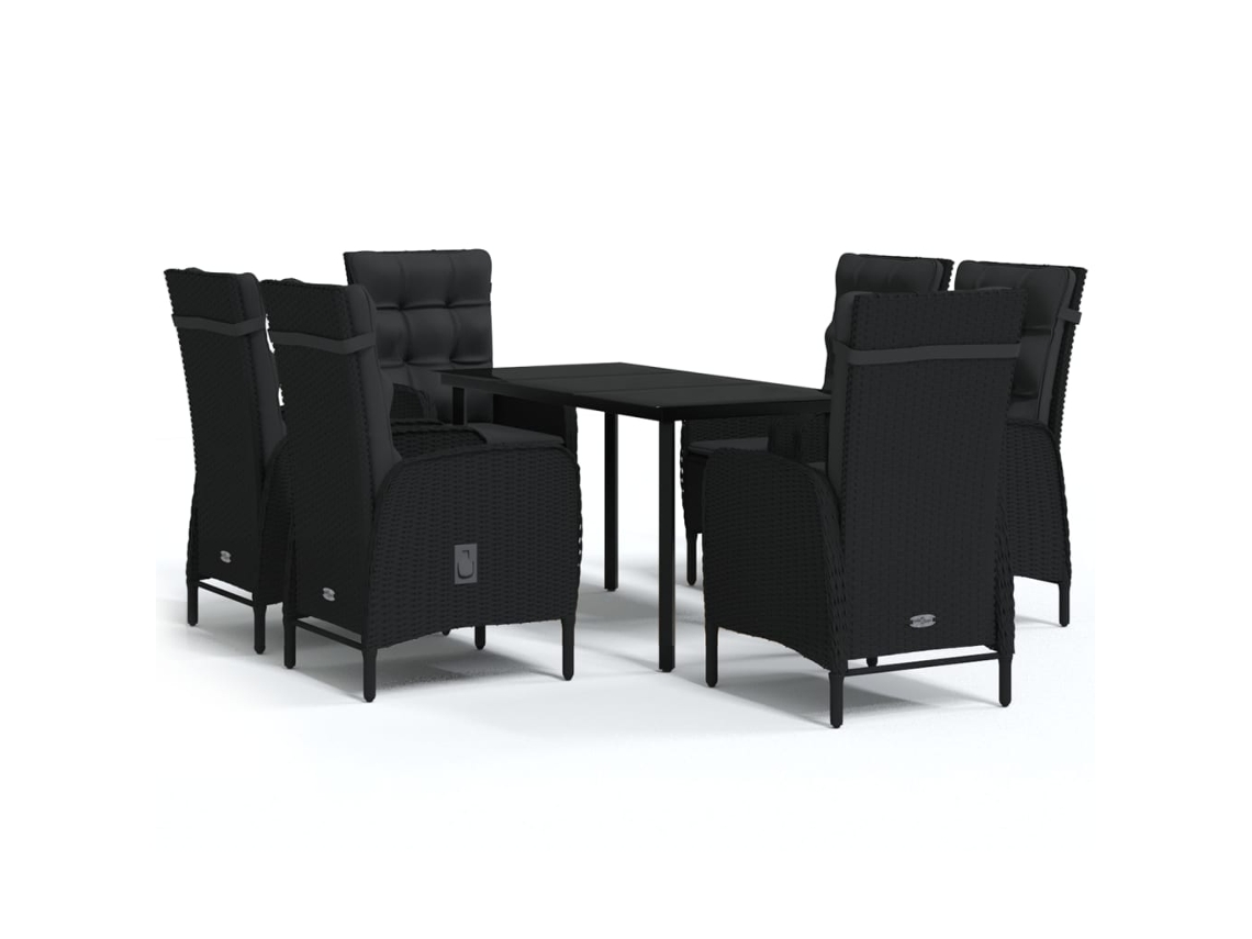 Maison Exclusive - 7 Pcs Conjunto De Jantar Para Jardim Com Almofadões Preto
