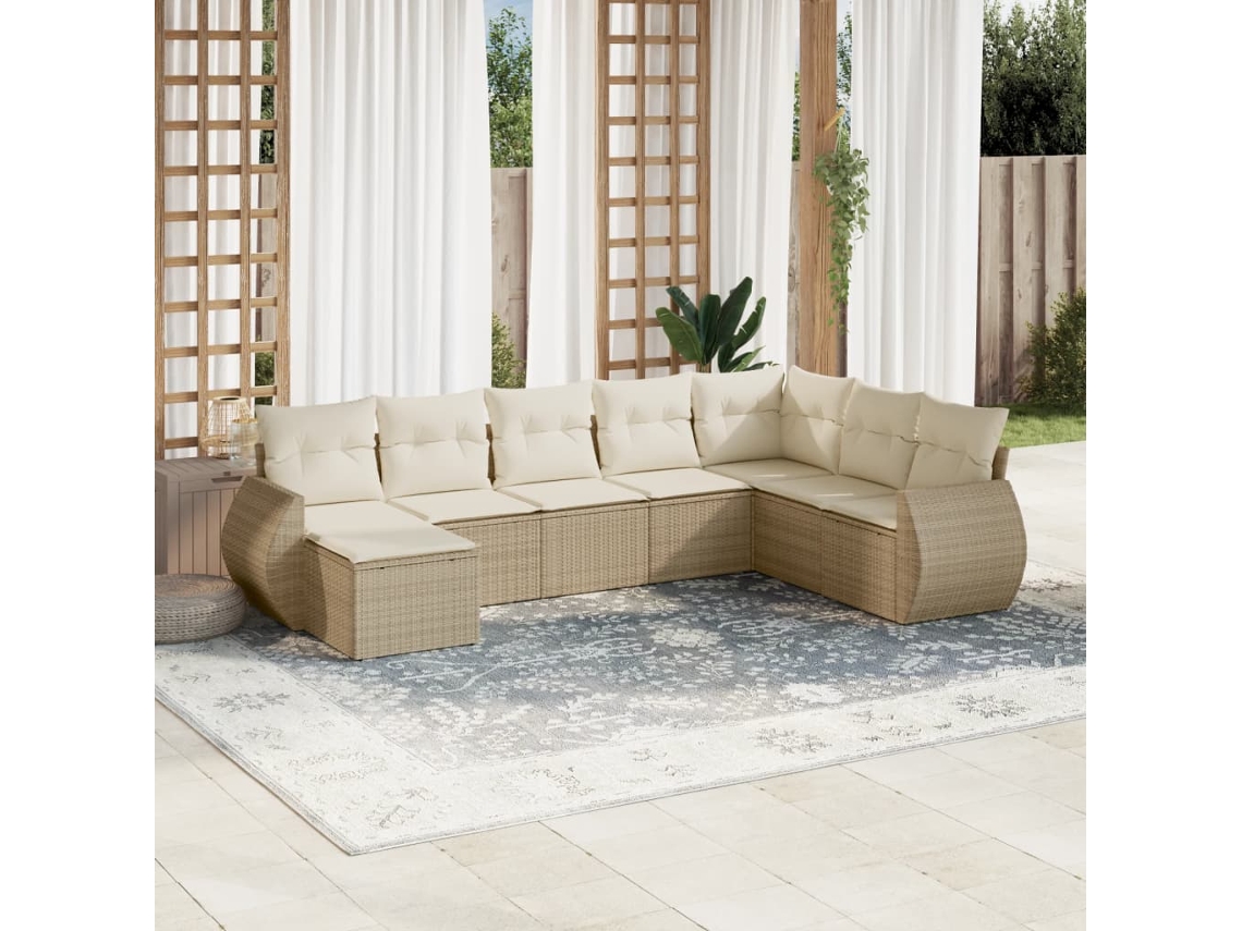 Vidaxl 8 Pcs Conjunto De Sofás P/ Jardim Com Almofadões Vime Pe Bege