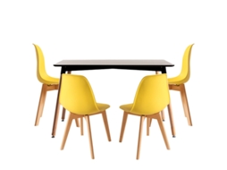 Conjunto Mesa Tower Retangular 120 X 80 Cm Preta E Pack 4 Cadeiras Synk Basic - Amarelo