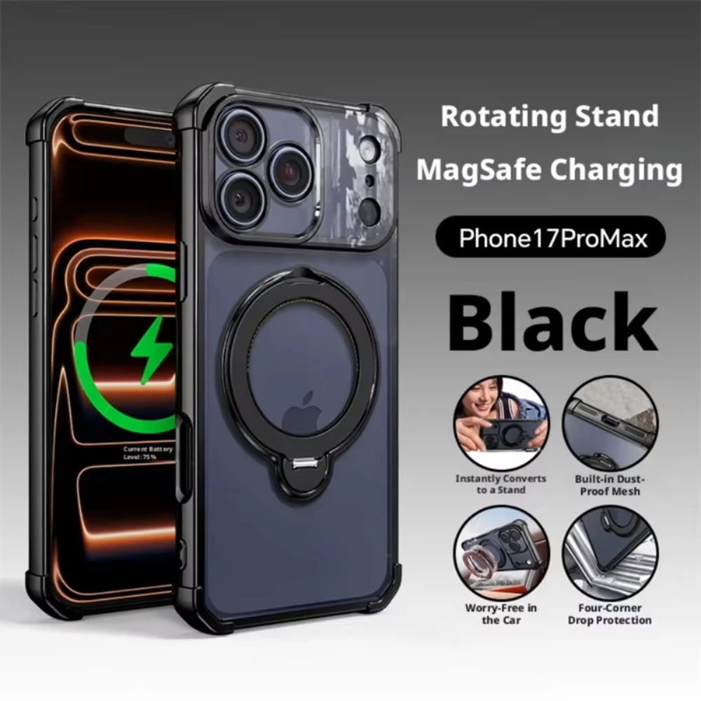 Capa Para Celular Com Suporte (preta Para Iphone 14), Compatível Com Interface Magnética, Resistente A Choques E Quedas.