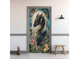 Adesivos De Porta Com Dragão, Adesivo De Parede Floral Em Vitral Para Porta Pvc Autoadesivo,