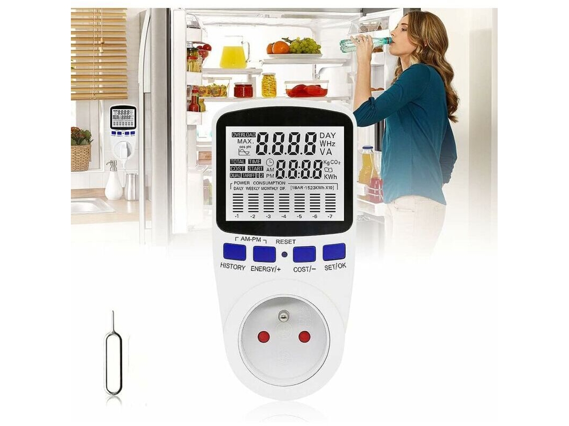 Medidor De Energia Para Tomada, 3680w, Para Autocaravana, Ecrã Lcd