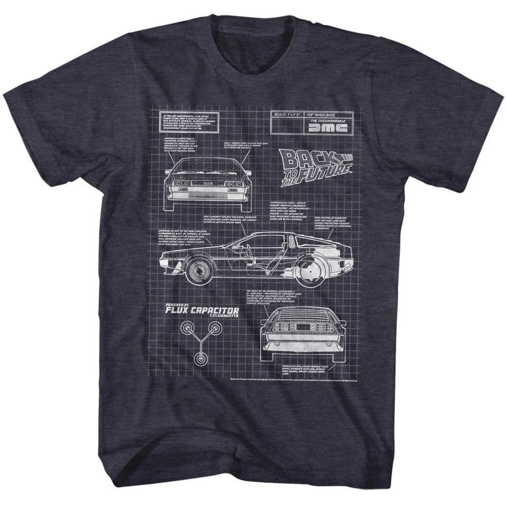 Rockinstone Back To The Future Movie Blueprint 2 Heather Navy Adult T-shirt Size:xxxl