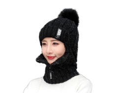 2026 gorro de Lana Tejido para Mulher com Abertura para Orelhas, Zíper e Gola Suave Quente para Exterior