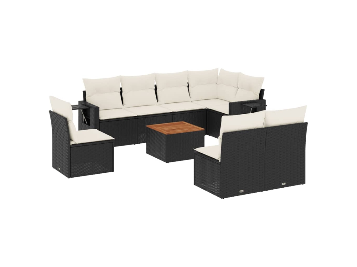 Conjunto de 9 Sofás para Jardim com Almofadas Vime Pe Preto MAISON EXCLUSIVE (9 pcs)