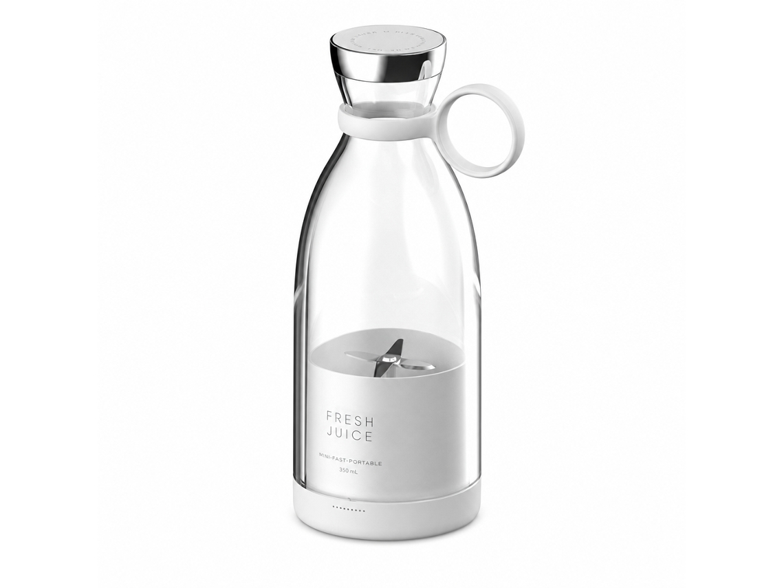 Liquidificador Portátil Elétrico Branco, Recarregável Por Carregamento Magnético, Copo Para Sumos Com Tampa E Pega