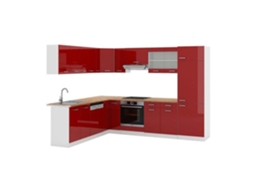 Cozinha de canto R-Line, 227 x 287 cm, PT Carvalho, Borgonha alto brilho/branco, Vicco