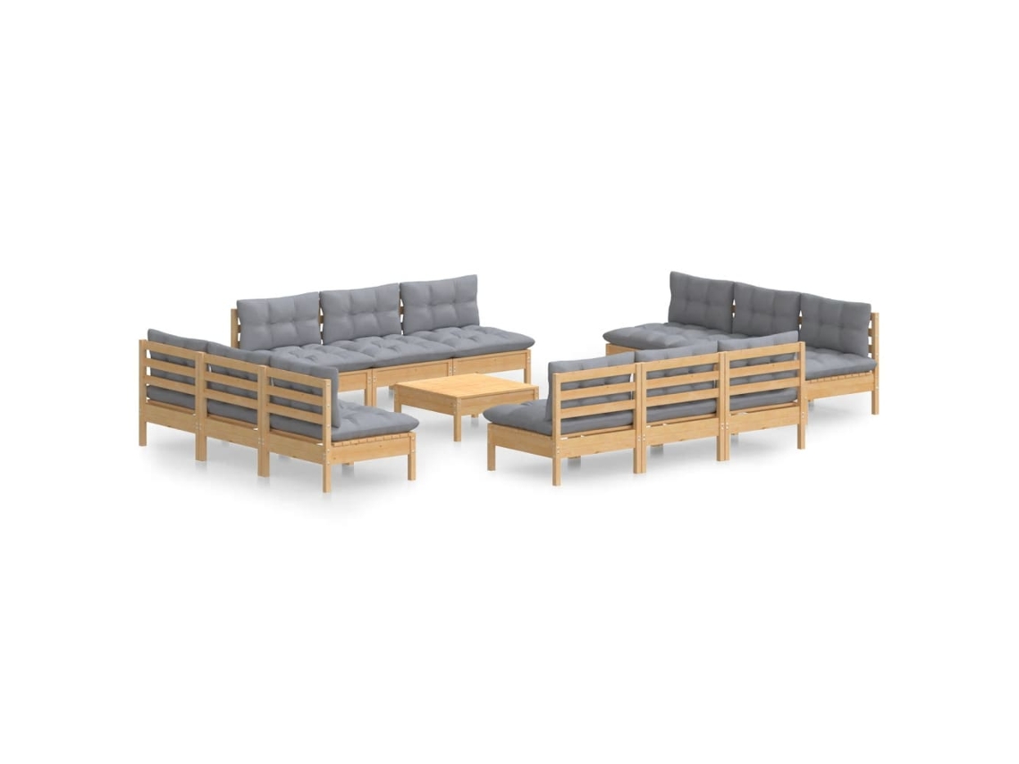Conjunto de 13 Lounge de Jardim com Almofadões Cinzentos Pinho MAISON EXCLUSIVE