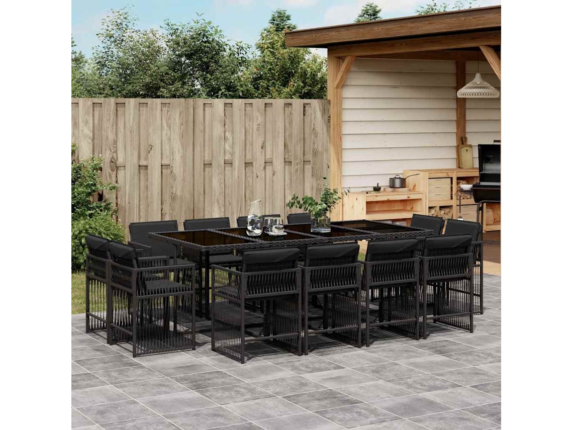 Vidaxl 13 Pcs Conjunto De Jantar P/jardim Com Almofadões Vime Pe Preto