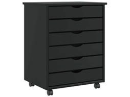 Rolling Cabinet, Rolling Cabinets Vidaxl Preto Madeira De Pinho (53 X 39 X 65.5 Cm)