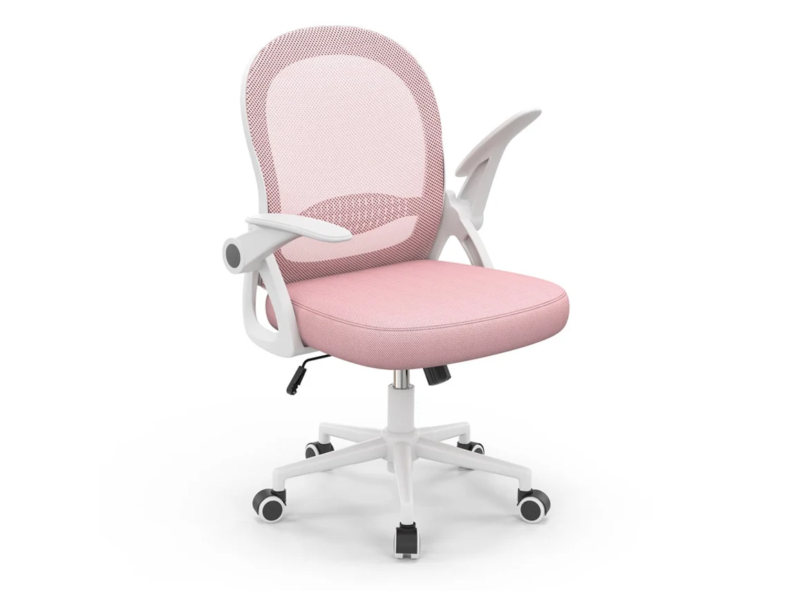 Cadeira de Escritório Executiva Ergonómica RACINGREAT com Malha Respirável Apoios de Braços Rebatíveis Ajustável em Altura Rosa