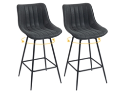 Conjunto De 2 Bancos De Bar Giratórios Com Encosto 68 Cm Cor Preta