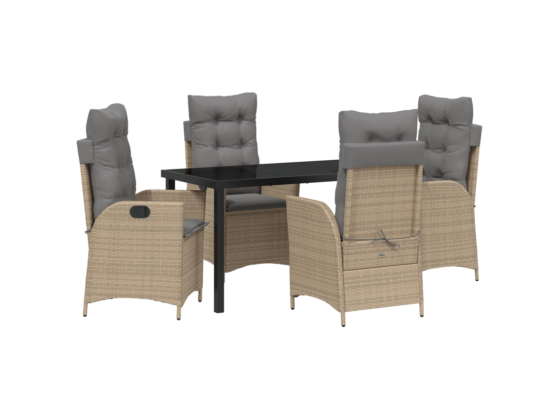Conjunto 5 Conjunto De Jantar Para Jardim Vidaxl Bege Vime Pe (140 X 70 X 73 Cm)