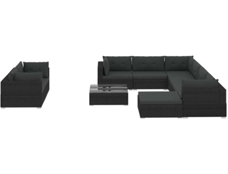 Conjunto de Jardim  Lounge 46755 (Preto - Rattan Vime - 74x74x26 cm - 10 Peças)