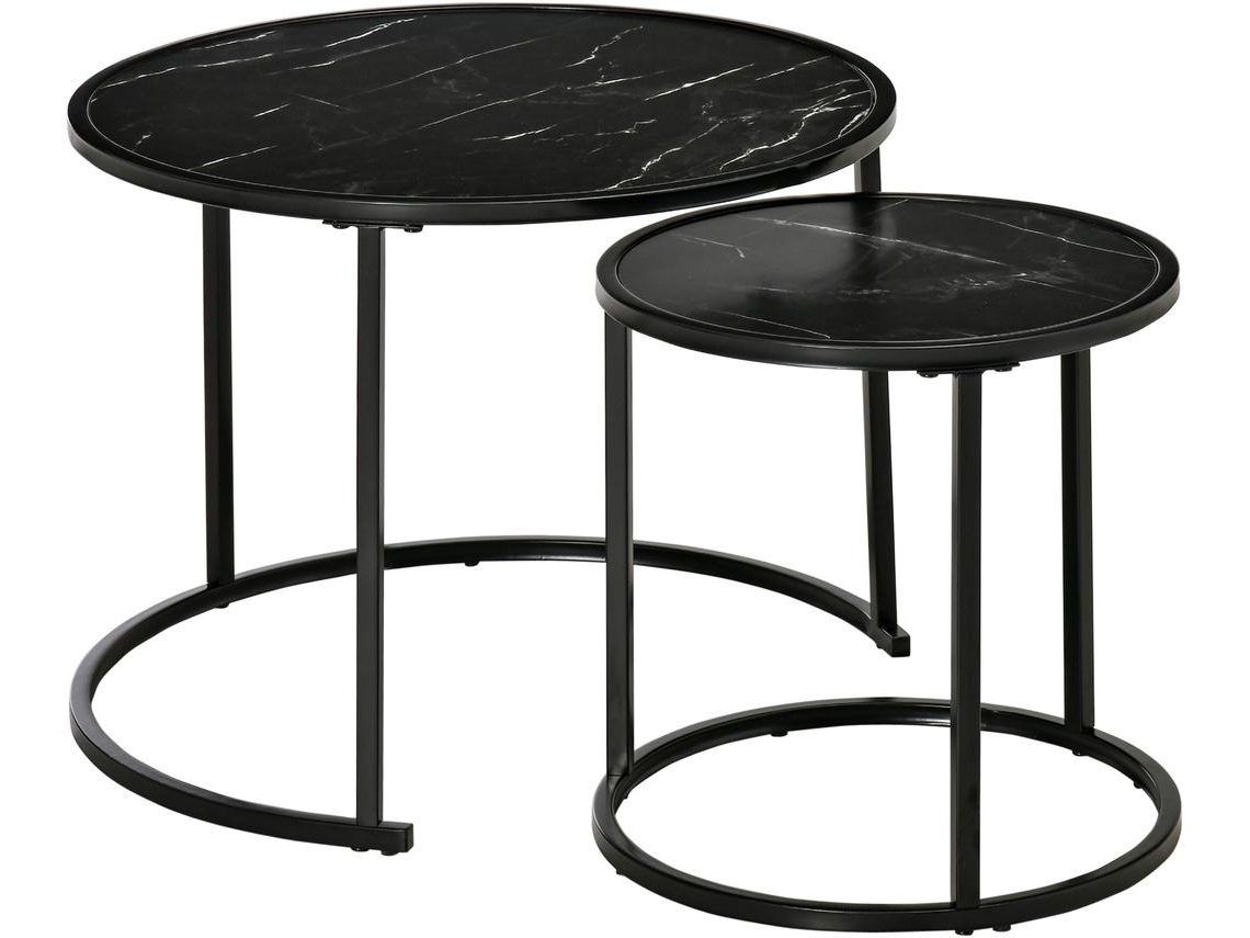 Conjunto De 2 Mesas Auxiliare Aço E Mdf Cor Preto 60x60x46 Cm Homcom