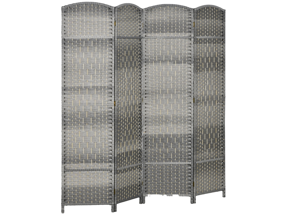 Divisor de Ambiente Interno de Madeira com 4 Painéis para Sala de Estar e Quarto Misto 180 X 180 Cm Cinza