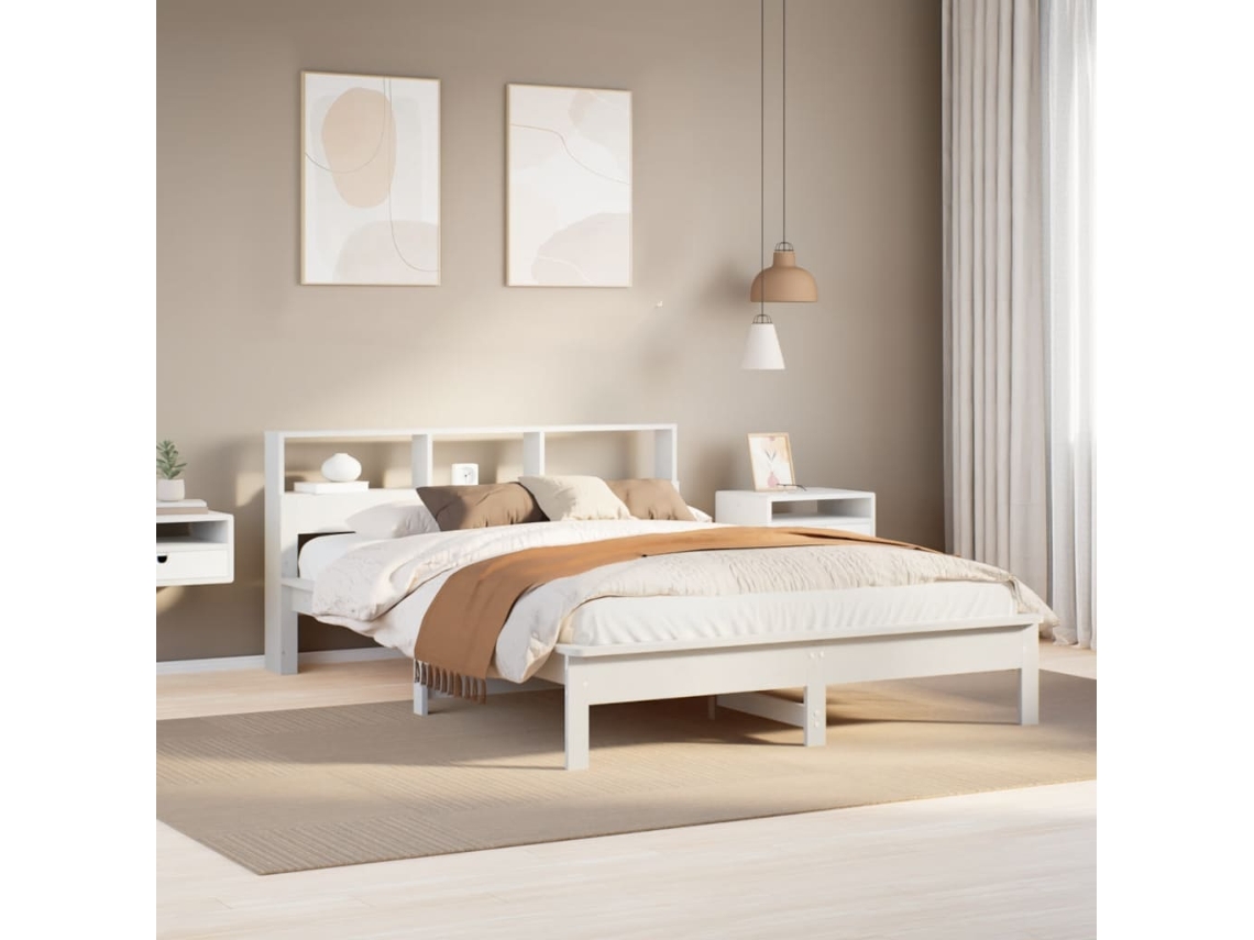 Cama Sem Colchão 160x200 Cm Madeira De Pinho Maciça Branco