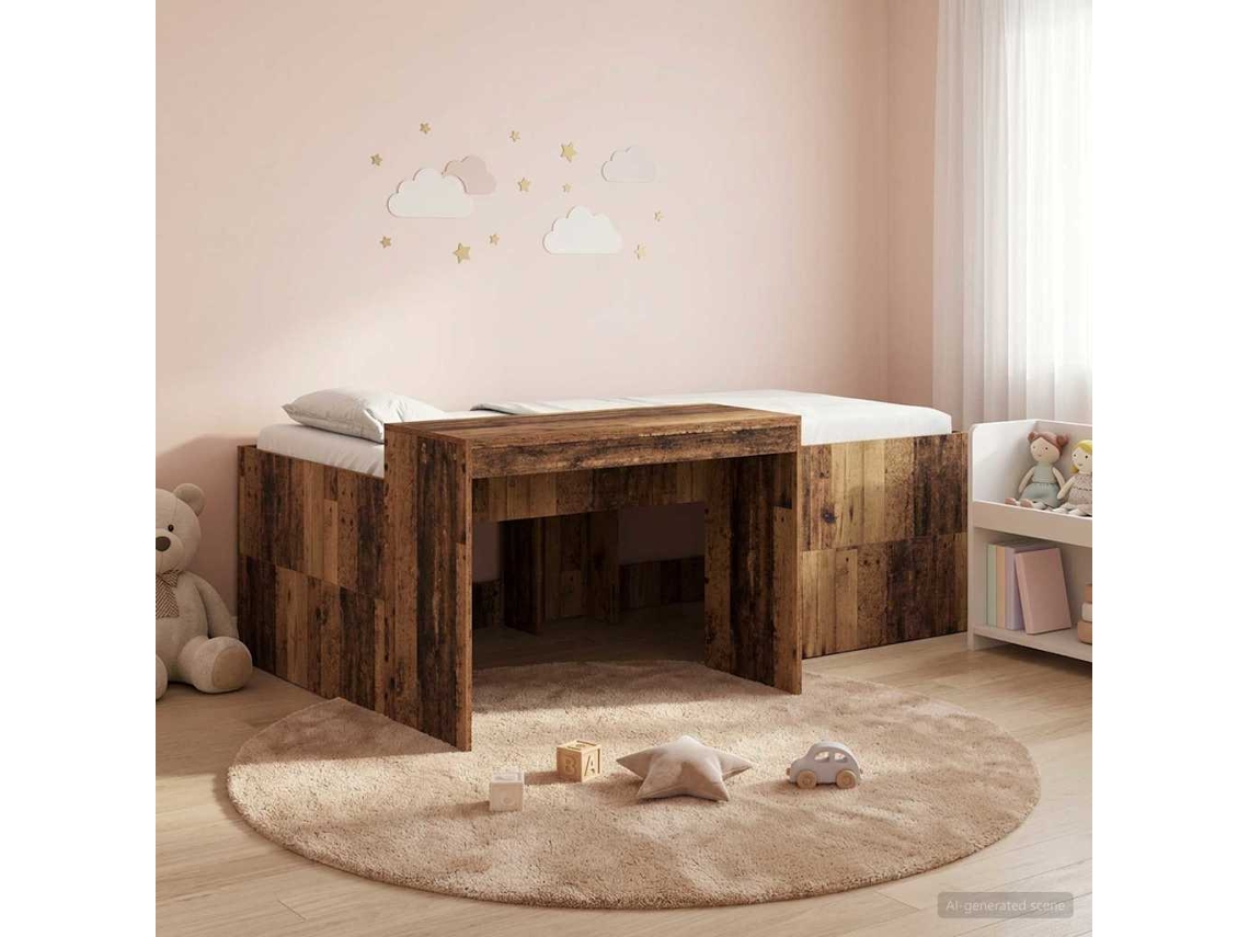 Vidaxl Cama Alta Para Crianças Com Mesa Madeira Antiga 90 X 200 Cm