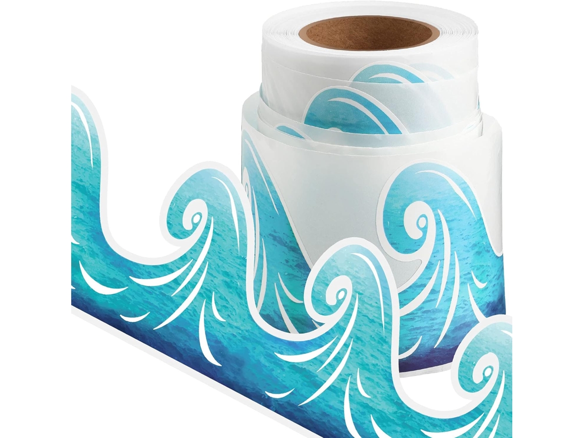 Borda Adesiva Decorativa, Borda Adesiva Mural Com Ondas Do Oceano, Azul Turquesa, Decoração Sala De Aula Com Tema De Praia E Oceano, À Prova D'água