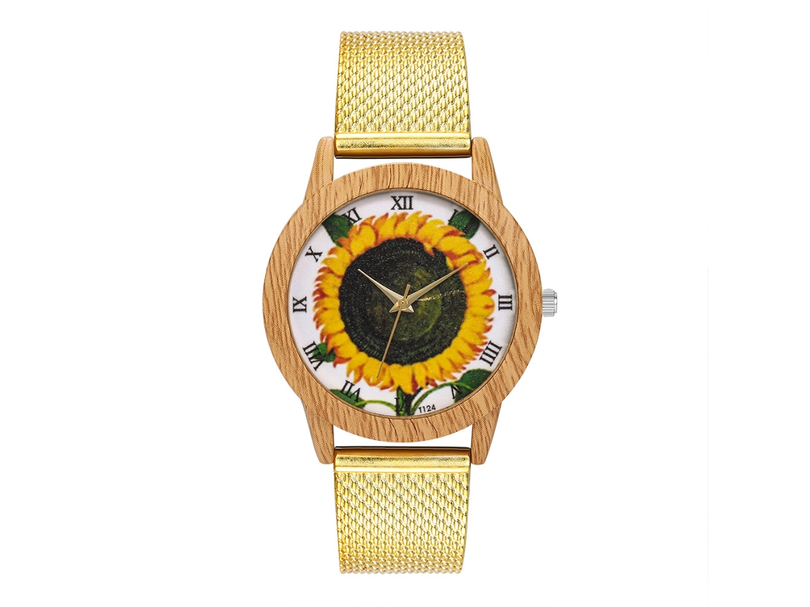 Reloj De Cuarzo Unisex Casual Con Correa De Silicona Y Dial Girasol (oro)