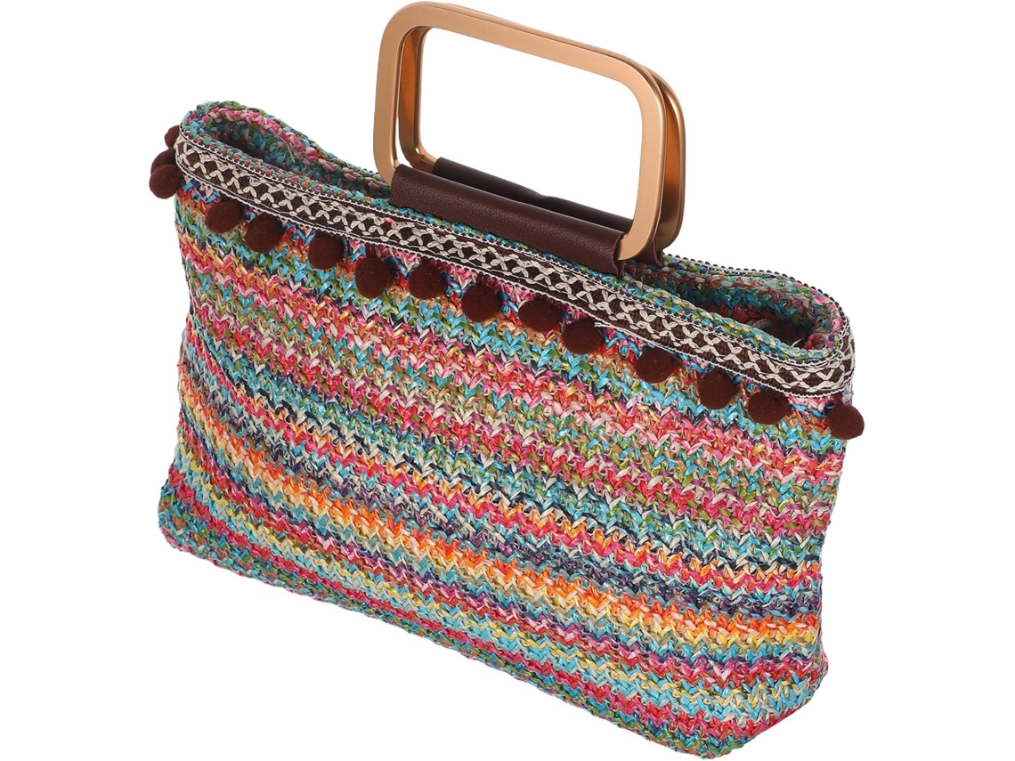 Bolsa De Palha Trançada Leve E Espaçosa Com Forro De Poliéster, Estilo Sacola.