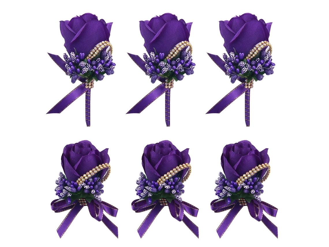 Peças De Rosas Artificiais, Dama De Honra, Corpete De Noiva E Noivo, Homens Para Festa De Casamento, Baile Ehstmind (roxo Profundo)