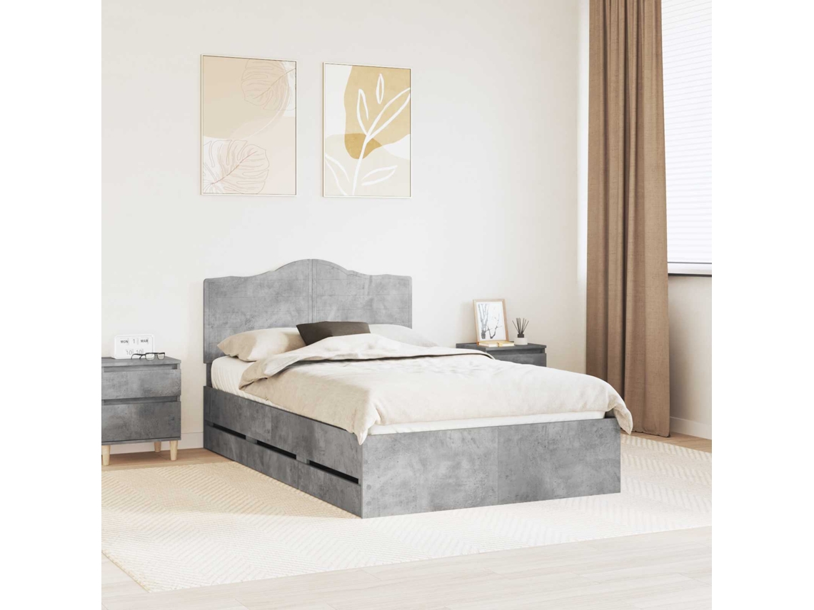 Vidaxl Estrutura Da Cama Com Gaveta Cinzento Concreto 135 X 190 Cm