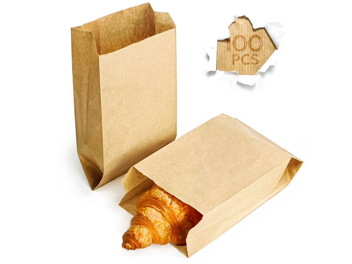 100 Sacolas De Papel Kraft 12 X 20 6 Cm, Marrons Para Presentes, Pequenas, Alimentos Sustentáveis ​​​​e Recicláveis, Fabricadas Na Aquaforge